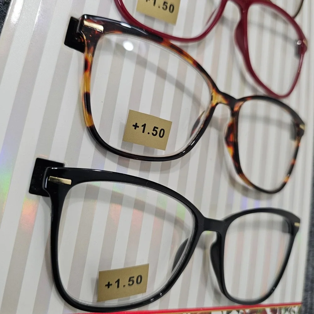 Max Studio Reading Glasses Women +1.50 Multi Square Premium Quality 4-Pack